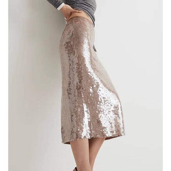 NWT MADEWELL Sequin Midi Skirt Tan 00 - Picture 1 of 6